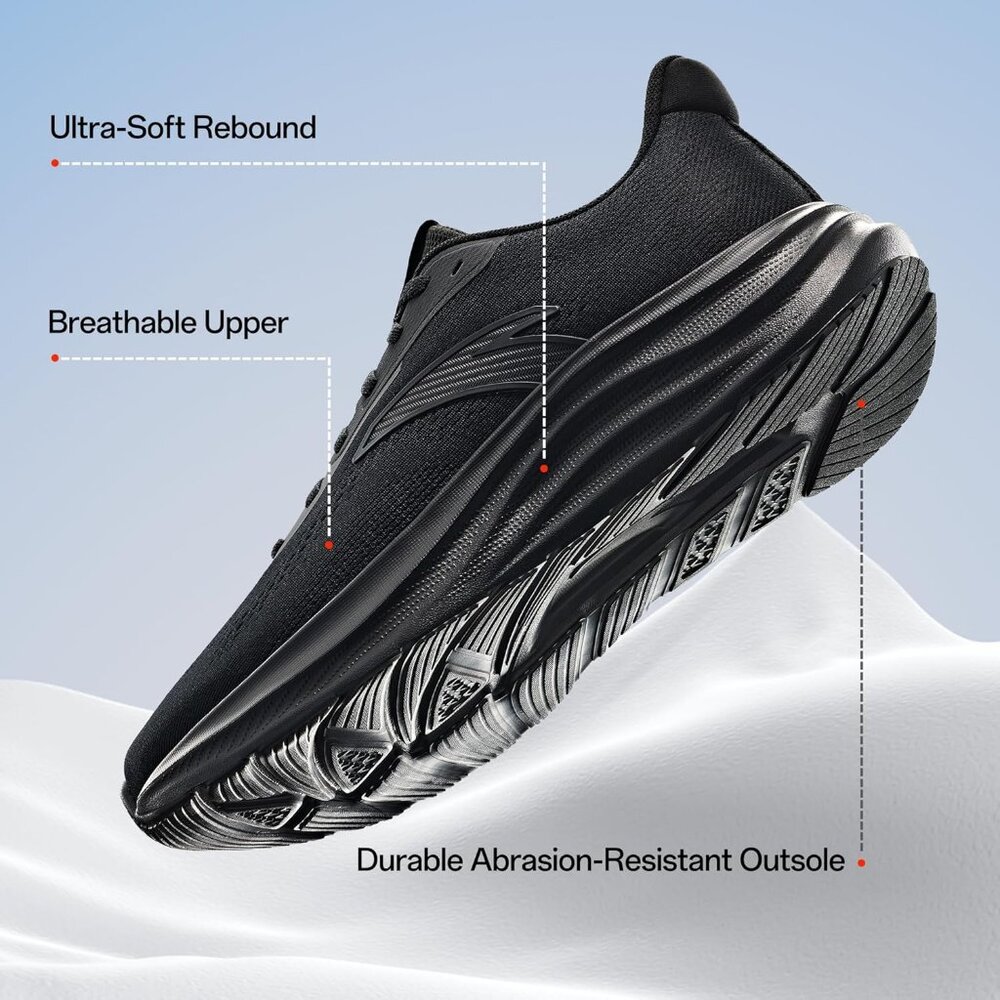 Men’s All Black Comfortable Running Trainers Jogging Walking Athletic Shoes - Picture 4 of 7